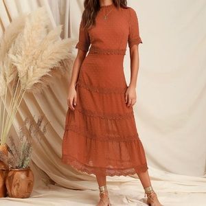 Lulus Dreaming of You Swiss Dot Lace Midi Dress